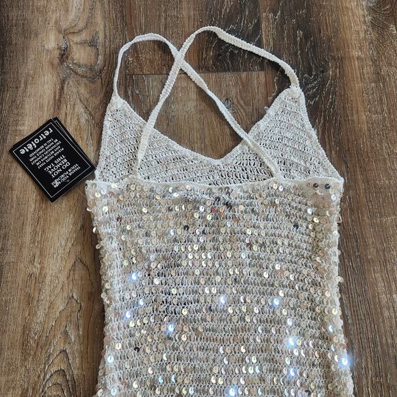 Retrofete Marie Sequin Crochet Dress in Silver and White Size XS/S NWT Maxi - Picture 8 of 15